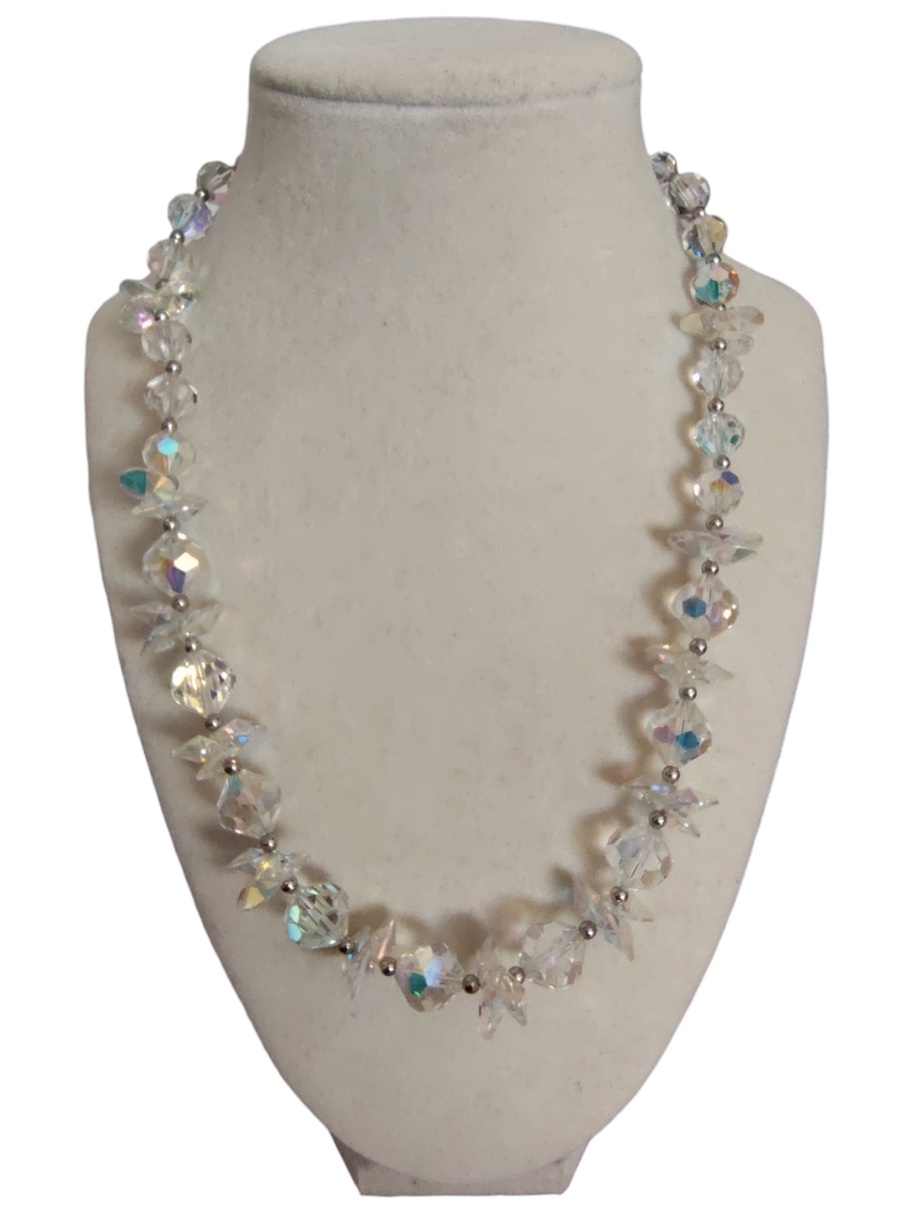 Vintage Aurora Borealis Iridescent Crystal Necklace Butterfly Beads Fairycore
